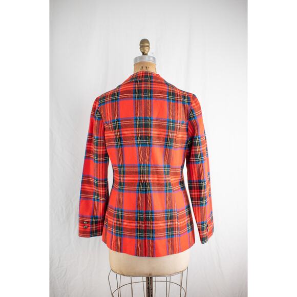 Vintage 60s Red Plaid Tartan Wool Blazer, Academia Preppy Jacket, Retro Mod, Med - Picture 3 of 11